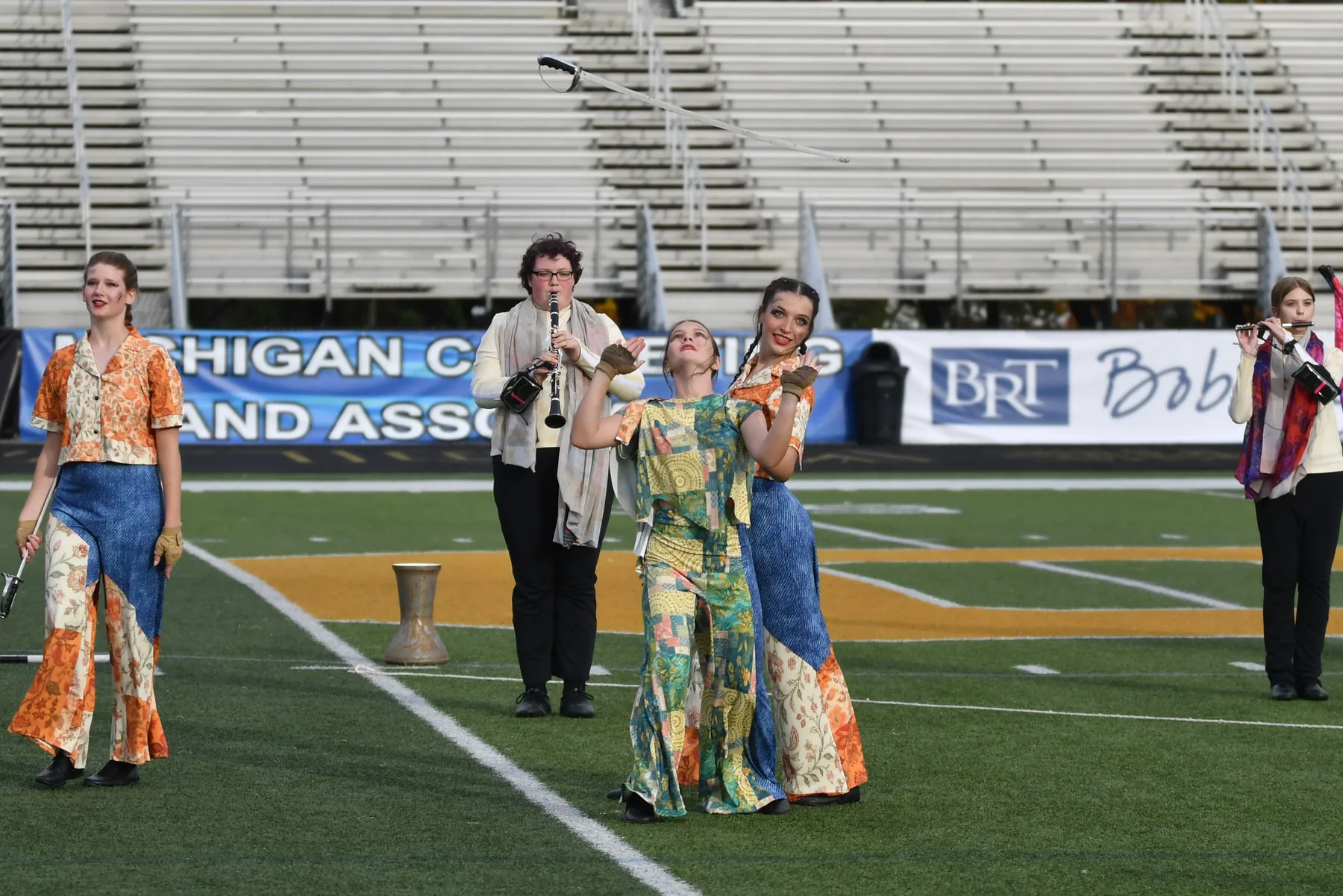Marching Band and Color Guard performing at Clarkston in 2026